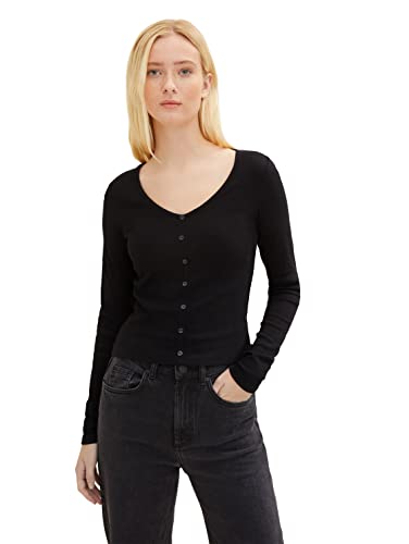 TOM TAILOR Denim Damen Langarmshirt mit Knopfleiste 1034834, 14482 - Deep Black, L von TOM TAILOR Denim