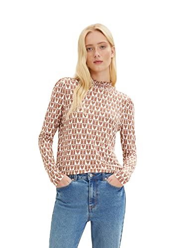 TOM TAILOR Denim Damen Langarmshirt mit Muster 1034576, 30917 - Brown Cream Checkerboard, M von TOM TAILOR Denim