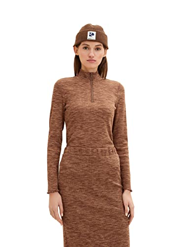 TOM TAILOR Denim Damen Langarmshirt mit Reißverschluss 1034248, 30850 - Space Dye Melange, M von TOM TAILOR Denim