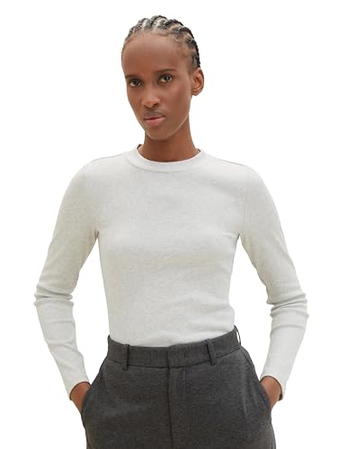TOM TAILOR Denim Damen Langarmshirt mit Rippstruktur, basic light grey melange, L von TOM TAILOR Denim