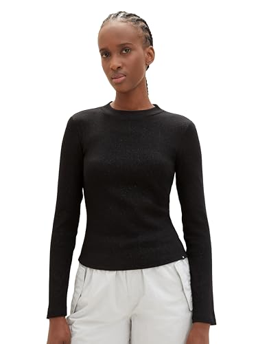 TOM TAILOR Denim Damen Langarmshirt mit Rippstruktur, deep black, M von TOM TAILOR Denim