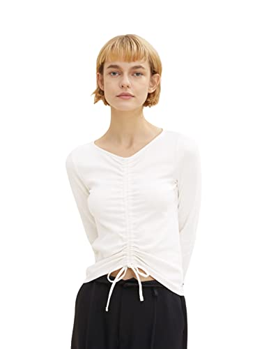 TOM TAILOR Denim Damen Langarmshirt mit Schnürung 1034833, 10348 - Gardenia White, XXL von TOM TAILOR Denim