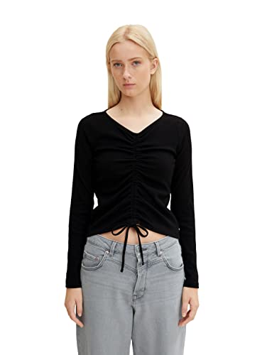TOM TAILOR Denim Damen Langarmshirt mit Schnürung 1034833, 14482 - Deep Black, XL von TOM TAILOR Denim
