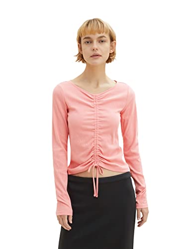 TOM TAILOR Denim Damen Langarmshirt mit Schnürung 1034833, 15121 - Peach Pink, S von TOM TAILOR Denim
