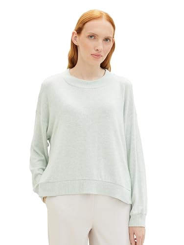 TOM TAILOR Denim Damen Langarmshirt mit Stehkragen, dust green melange, L von TOM TAILOR Denim