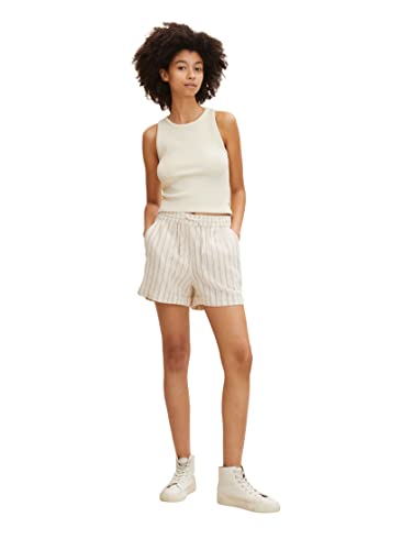 TOM TAILOR Denim Damen Leinen Bermuda Shorts mit Streifen 1033360, 29649 - Beige Brown Stripe, M von TOM TAILOR Denim