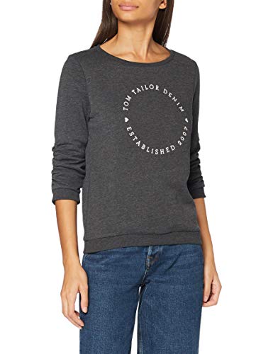 TOM TAILOR Denim Damen Print Sweatshirt mit 3/4-Arm 1021117, 10522 - Shale Grey Melange, S von TOM TAILOR Denim