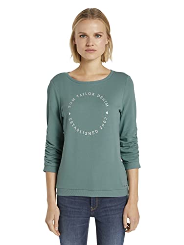 TOM TAILOR Denim Damen Print Sweatshirt mit 3/4-Arm 1021117, 13178 - Mineral Stone Blue, M von TOM TAILOR Denim