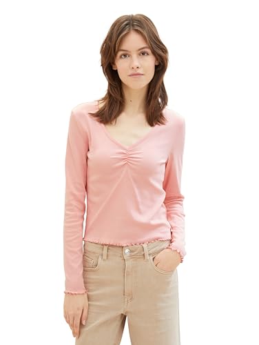 Tom Tailor Denim Damen Basic Langarmshirt mit V-Ausschnitt, 21171 - Crystal Pink, M von TOM TAILOR Denim