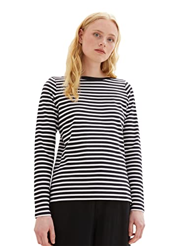 Tom Tailor Denim Damen Longsleeve mit Streifen aus Bio-Baumwolle, 32575 - Black White Stripe, XS von TOM TAILOR Denim