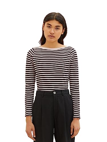 Tom Tailor Denim Damen Longsleeve mit Streifen aus Bio-Baumwolle, 33813 - Rose Black Stripe, XS von TOM TAILOR Denim