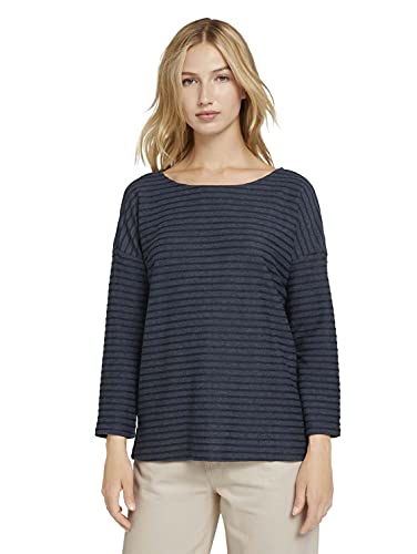 TOM TAILOR Denim Damen Longsleeve mit Streifen & Schleife 1023366, 28248 - Navy Structure Stripe, S von TOM TAILOR Denim