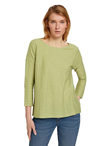 TOM TAILOR Denim Damen Longsleeve mit Streifen & Schleife 1023366, 29135 - Green Structured Stripe, L von TOM TAILOR Denim