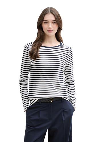 TOM TAILOR Denim Damen Longsleeve mit Streifenmuster, 25924 - Navy White Stripe, XL von TOM TAILOR Denim