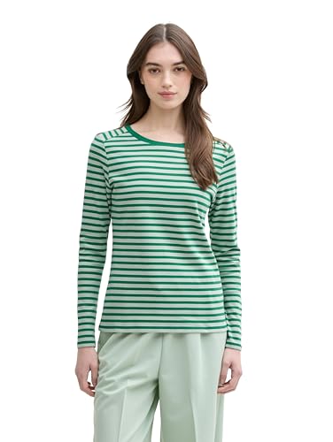 TOM TAILOR Denim Damen Longsleeve mit Streifenmuster, 37365 - Tonal Green Stripe, L von TOM TAILOR Denim