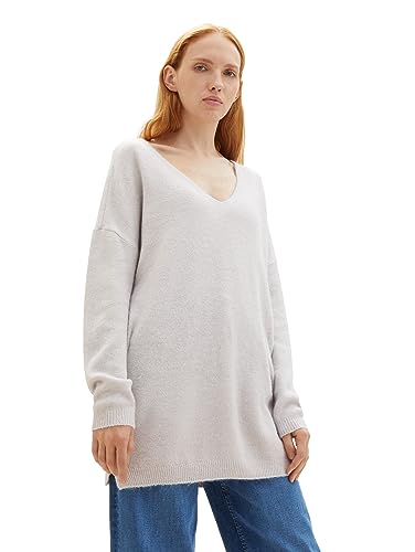 TOM TAILOR Denim Damen Longstyle Basic Pullover mit V-Ausschnitt, basic light grey, L von TOM TAILOR Denim
