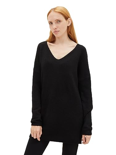 TOM TAILOR Denim Damen Longstyle Basic Pullover mit V-Ausschnitt, deep black, S von TOM TAILOR Denim
