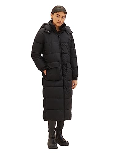 TOM TAILOR Denim Damen Longstyle Puffer Parka mit abnehmbarer Kapuze, deep black, L von TOM TAILOR Denim