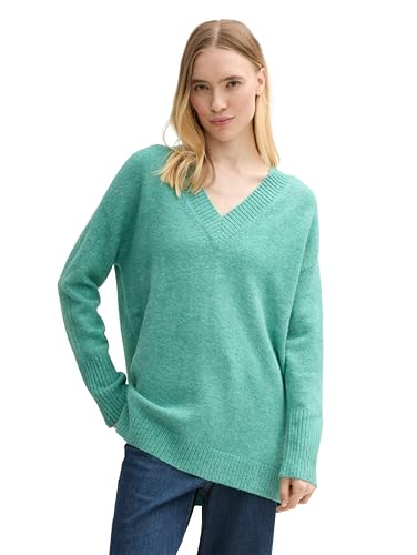 TOM TAILOR Denim Damen Longstyle Strickpullover mit V-Ausschnitt, 36126 - Pacific Teal Melange, L von TOM TAILOR Denim