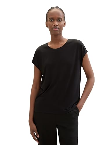 TOM TAILOR Denim Damen Loose Fit Basic T-Shirt aus Viskose, Deep Black, XS von TOM TAILOR Denim