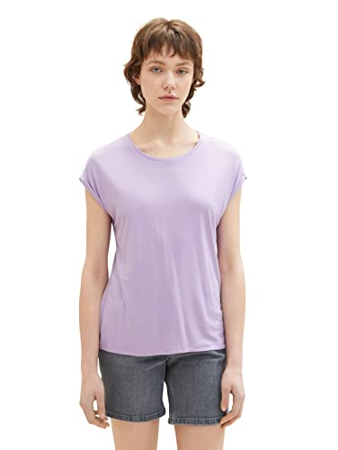 TOM TAILOR Denim Damen Loose Fit Basic T-Shirt aus Viskose, lilac vibe, L von TOM TAILOR Denim