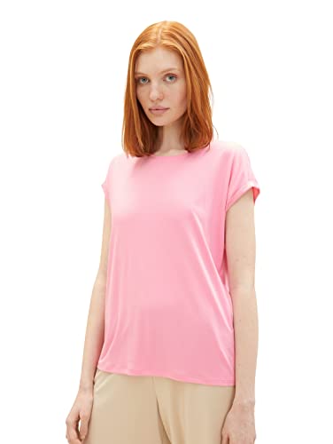 TOM TAILOR Denim Damen Loose Fit Basic T-Shirt aus Viskose, fresh pink, XXL von TOM TAILOR Denim