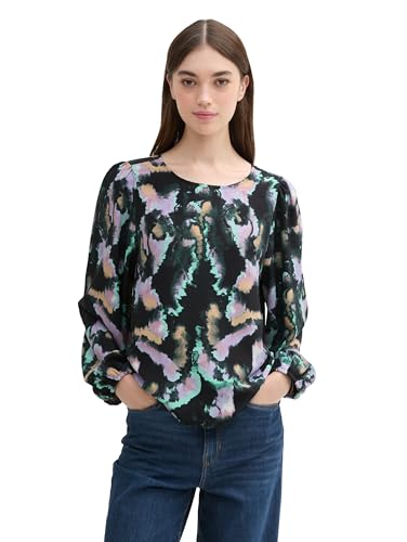 TOM TAILOR Denim Damen Loose Fit Bluse mit Ballonärmeln, 36531 - Abstract Batik Landscape Print, L von TOM TAILOR Denim