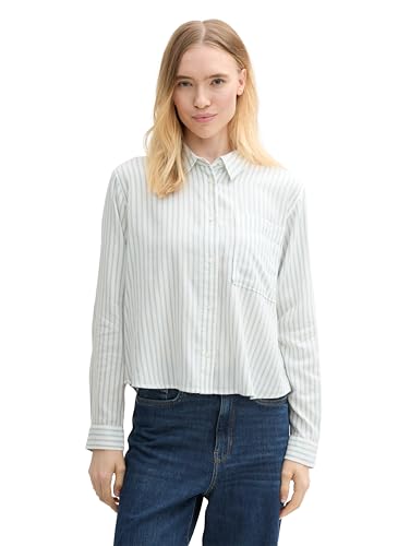 TOM TAILOR Denim Damen Loose Fit Bluse mit Brusttasche, 36603 - Offwhite Green Vertical Stripe, L von TOM TAILOR Denim