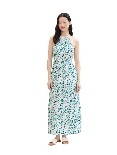 TOM TAILOR Denim Damen Maxi-Kleid mit Neckholder, abstract white dot print, XL von TOM TAILOR Denim