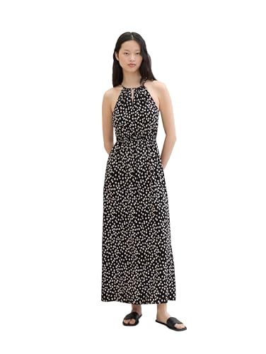TOM TAILOR Denim Damen Maxi-Kleid mit Neckholder, black flower minimal print, L von TOM TAILOR Denim
