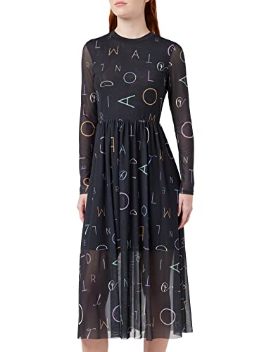 TOM TAILOR Denim Damen Mesh Kleid mit Alloverprint 1034579, 30891 - Black Letter Print, XS von TOM TAILOR Denim