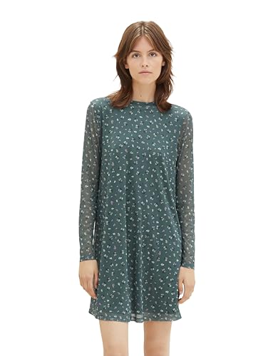 TOM TAILOR Denim Damen Mesh Mini-Kleid mit Blumenmuster, green small flower print, S von TOM TAILOR Denim