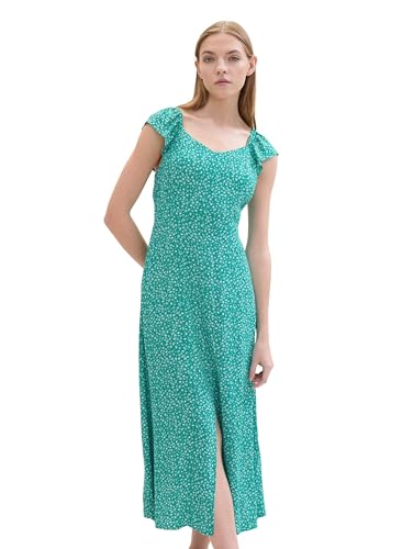 TOM TAILOR Denim Damen Midi-Kleid mit Allover Muster, green minimal print, XL von TOM TAILOR Denim