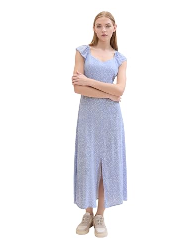 TOM TAILOR Denim Damen Midi-Kleid mit Allover Muster, mid blue minimal print, M von TOM TAILOR Denim