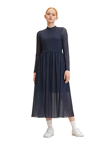 TOM TAILOR Denim Damen Midi-Kleid mit Blumenmuster 1024509, 30605 - Navy Logo Print, M von TOM TAILOR Denim