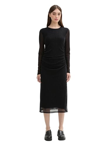 TOM TAILOR Denim Damen Midi Mesh Kleid mit Glitzer-Effekt, 36624 - Black Lurex, XS von TOM TAILOR Denim