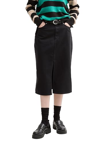 TOM TAILOR Denim Damen 1046677 Midi Rock, 14482 - Deep Black, XL EU von TOM TAILOR Denim