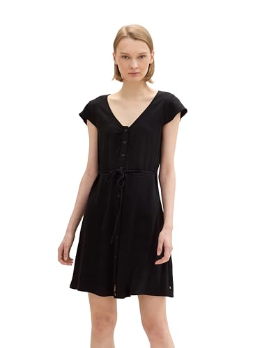 TOM TAILOR Denim Damen Mini Kleid mit Knopfleiste, deep black, XS von TOM TAILOR Denim