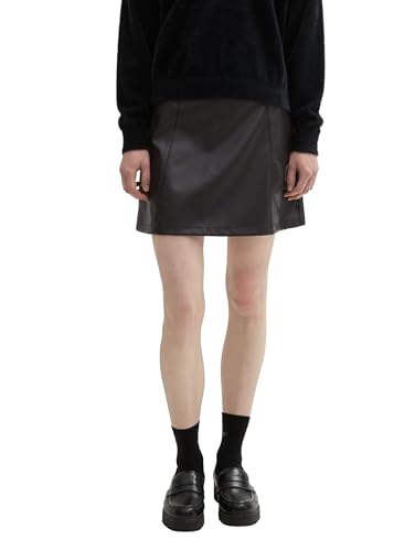 TOM TAILOR Denim Damen Mini Rock aus Fake-Leder, 14482 - Deep Black, M von TOM TAILOR Denim