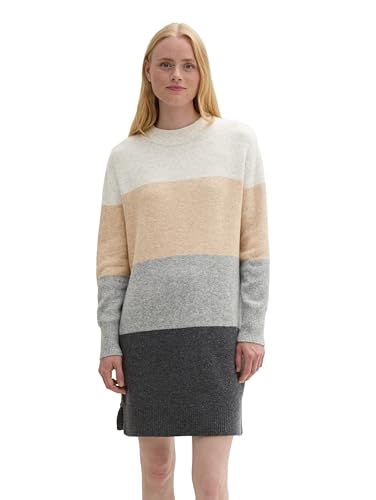 TOM TAILOR Denim Damen Mini Strickkleid, 36779 - Grey Beige Colorblock, L von TOM TAILOR Denim