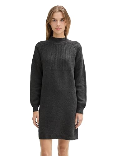TOM TAILOR Denim Damen Mini Strickkleid mit Stehkragen, 10522 - Shale Grey Melange, XL von TOM TAILOR Denim