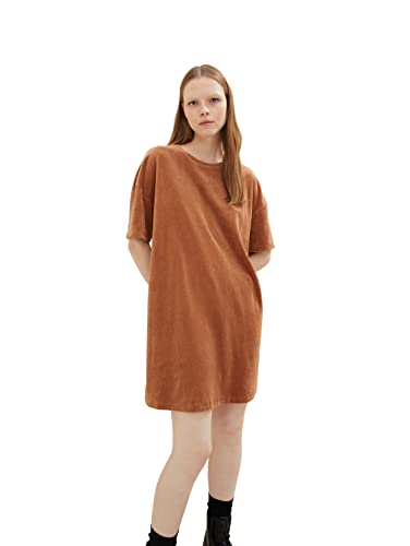 TOM TAILOR Denim Damen Mini T-Shirt Kleid aus Samt 1034546, 30946 - Mid Brown, L von TOM TAILOR Denim