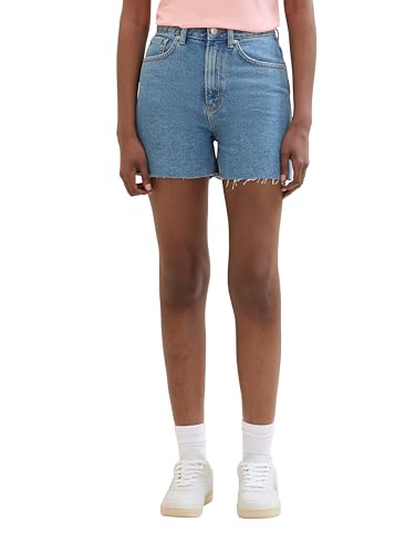 TOM TAILOR Denim Damen Mom High Waist Jeans Shorts , Used Mid Stone Blue Denim, XS von TOM TAILOR Denim
