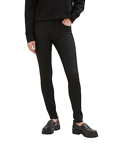 TOM TAILOR Denim Damen 1038298 NELA Extra Skinny Jeans in Leder-Optik, 10275-coated Black Denim, 26/32 von TOM TAILOR Denim