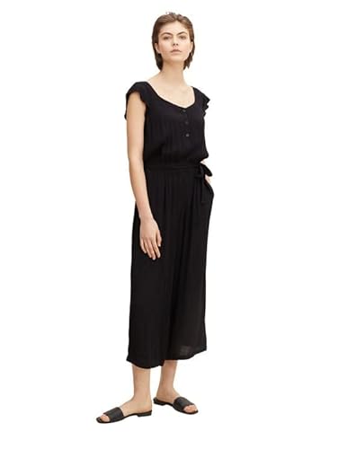 TOM TAILOR Denim Damen Overall mit Rüschen 1031412, 14482 - Deep Black, L von TOM TAILOR Denim