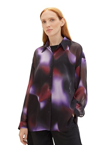 TOM TAILOR Denim Damen Oversized Fit Chiffon Bluse mit Muster , black abstract print, XL von TOM TAILOR Denim