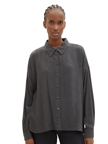 TOM TAILOR Denim Damen Oversized Fit Cozy Hemdbluse in Melange-Optik , Shale Grey Melange, S TOM TAILOR Denim Damen Oversized Fit Cozy Hemdbluse in Melange-Optik , Shale Grey Melange, S von TOM TAILOR Denim