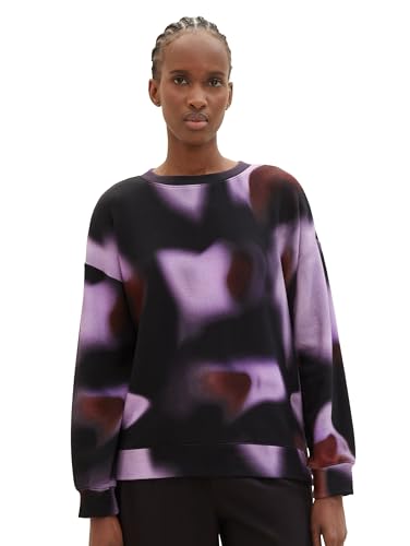 TOM TAILOR Denim Damen Oversized Sweatshirt, black abstract print, L von TOM TAILOR Denim