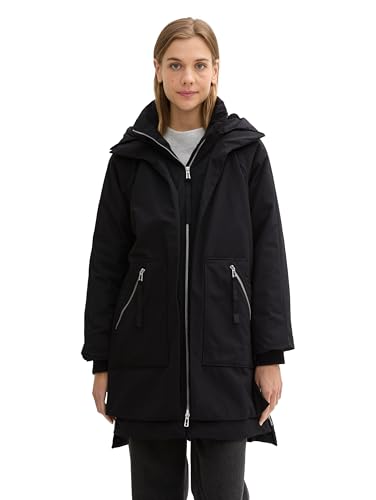 TOM TAILOR Denim Damen Parka mit Teddyfell in der Kapuze, 14482 - Deep Black, XXL von TOM TAILOR Denim