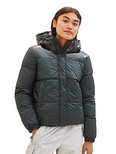 TOM TAILOR Denim Damen 1037590 Puffer Steppjacke mit Kapuze, 21525-huntsman Green, L von TOM TAILOR Denim